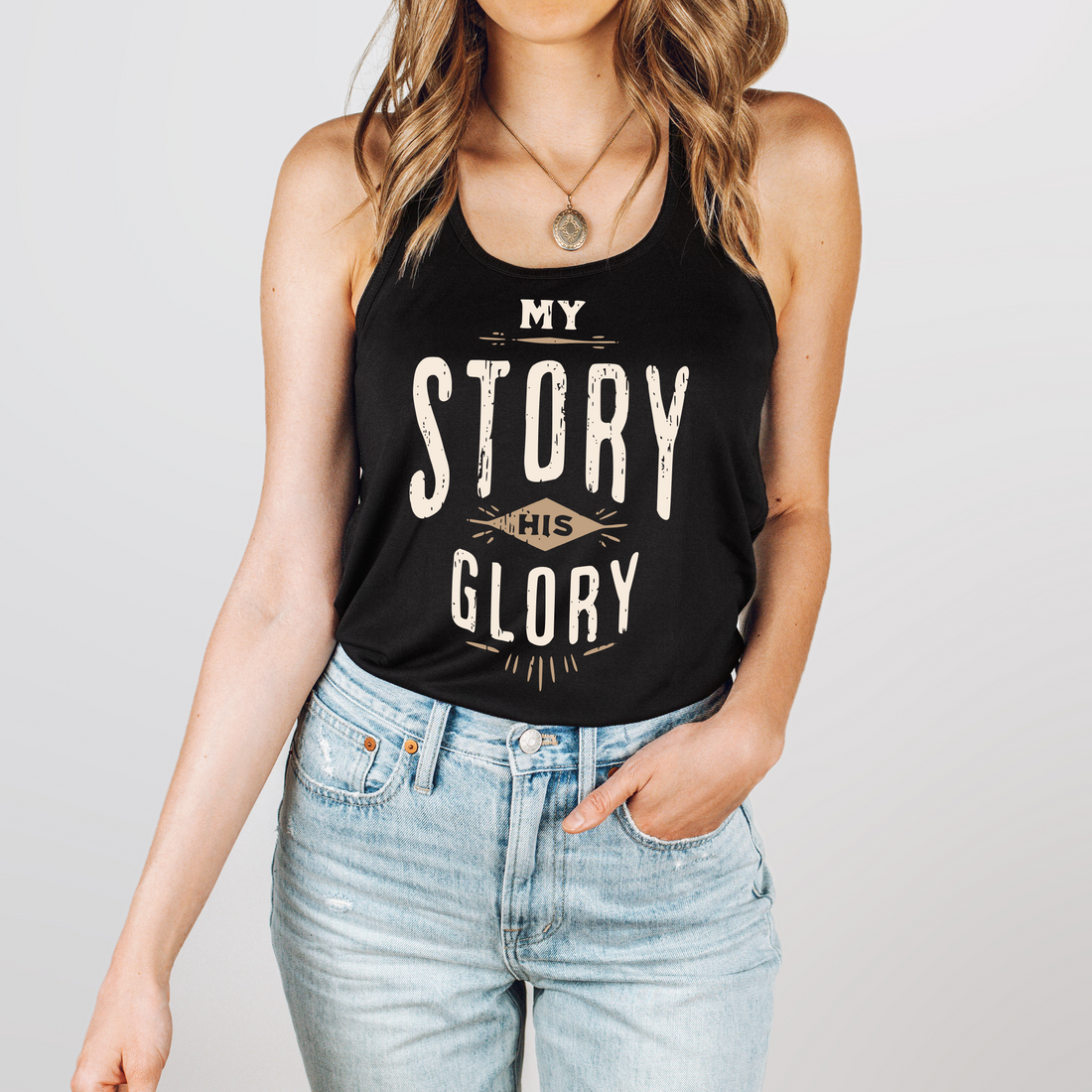 My Story His Glory Women’s Flowy Racerback Tank