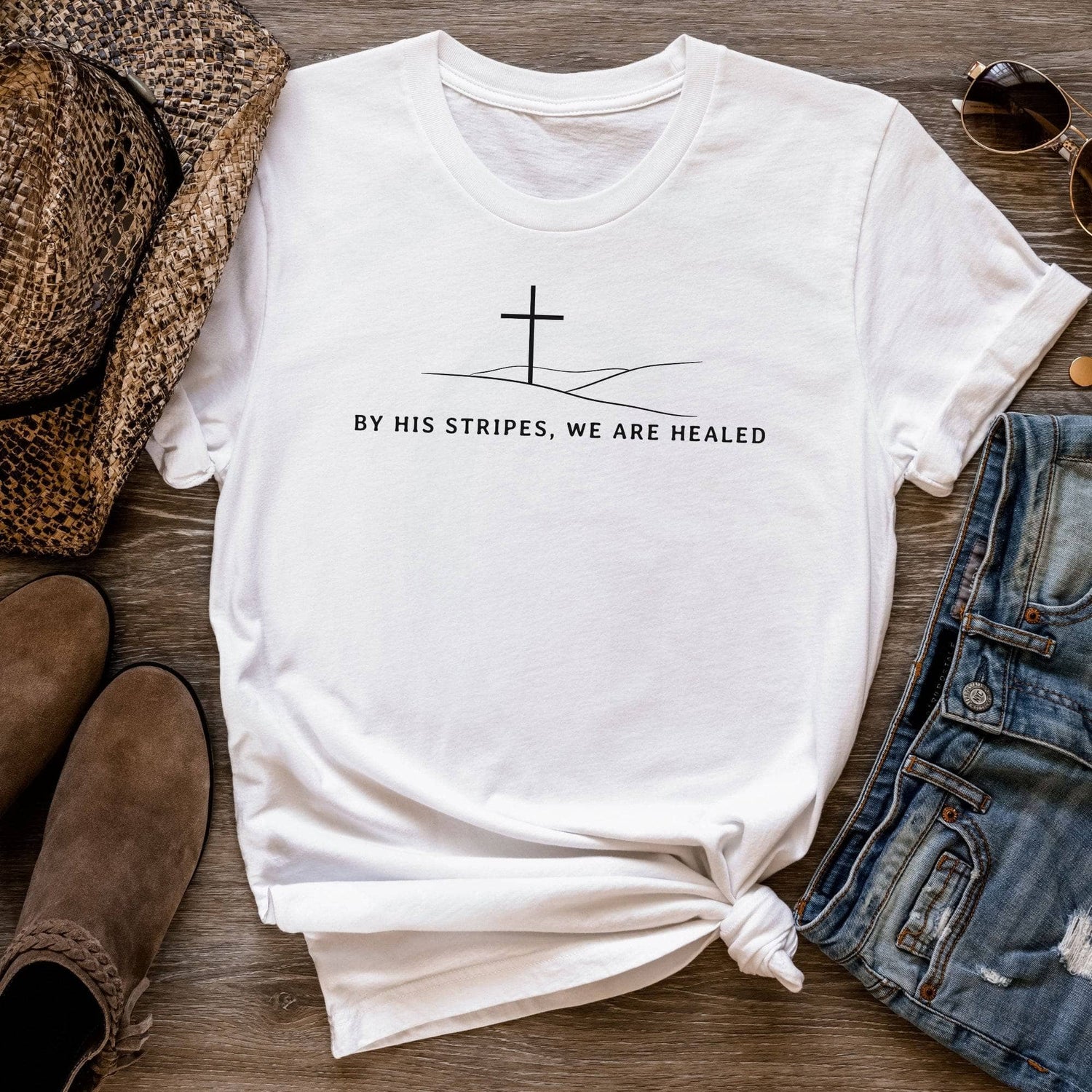 By His Stripes, We Are Healed Isaiah 53:5 Unisex T-Shirt Classics White