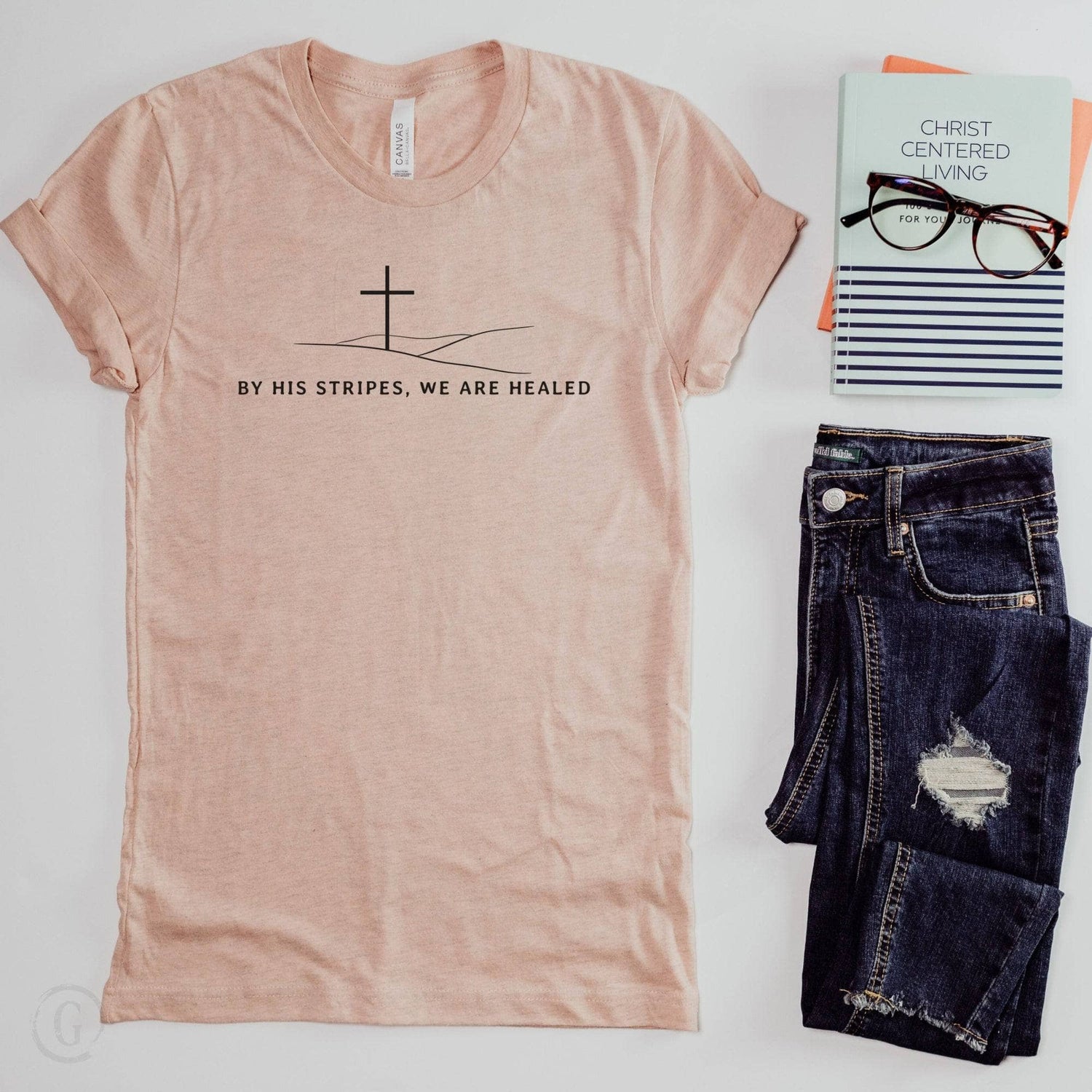 By His Stripes, We Are Healed Isaiah 53:5 Unisex T-Shirt Heathers Heather Peach
