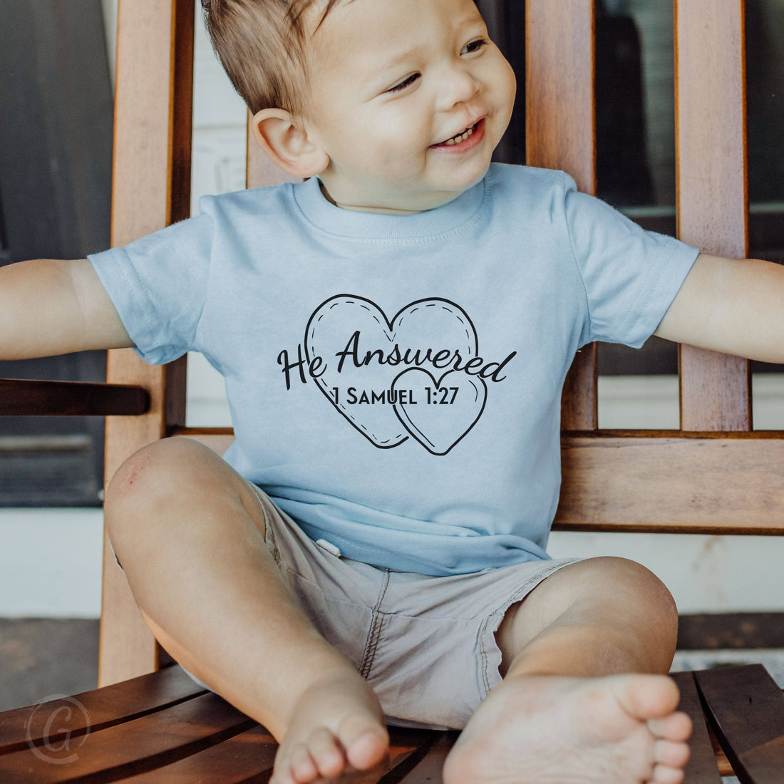 He Answered Infant T-Shirt Light Blue