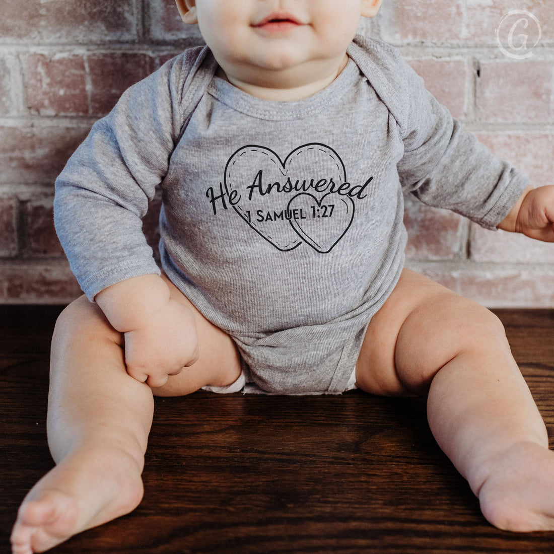 He Answered Long-Sleeve Baby Onesie Heather