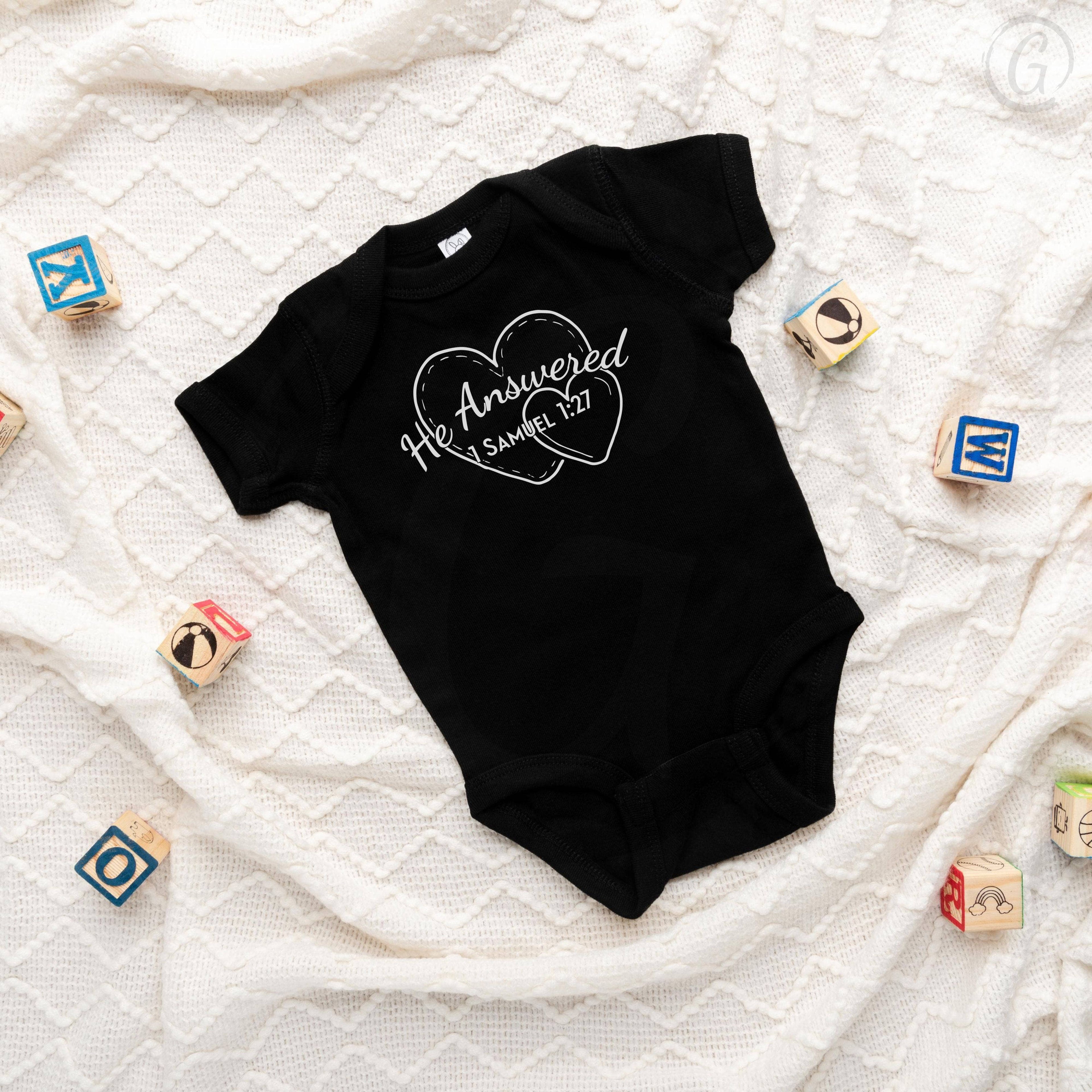 He Answered Short-Sleeve Baby Onesie Black