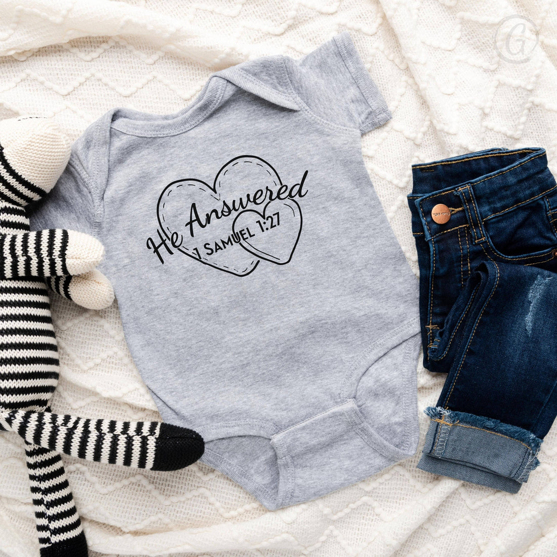 He Answered Short-Sleeve Baby Onesie Heather