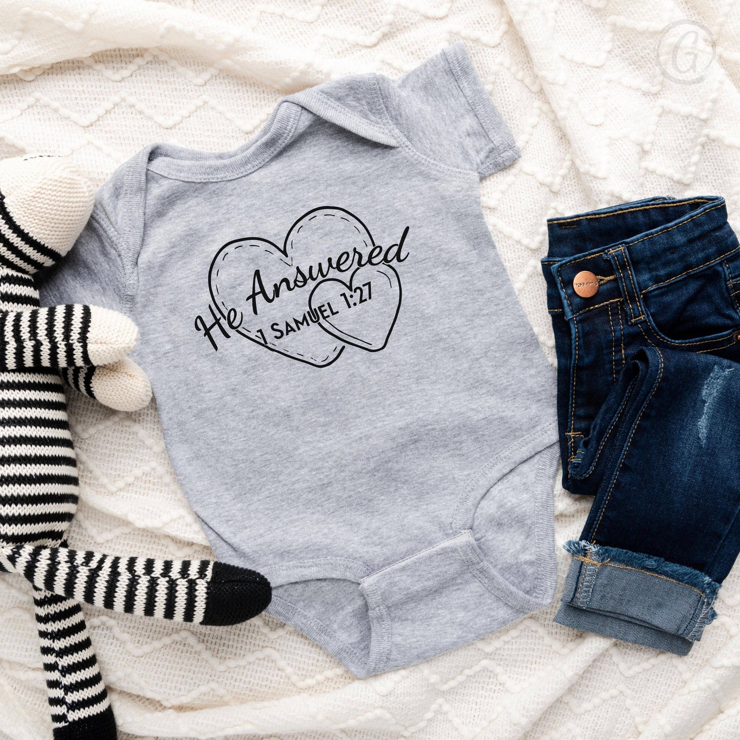 He Answered Short-Sleeve Baby Onesie Heather