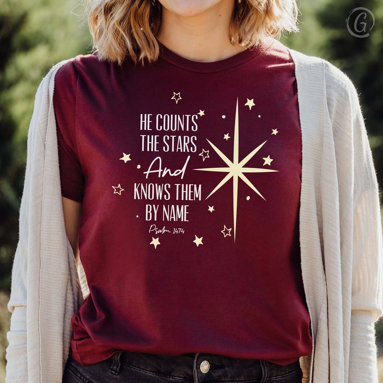 He Counts The Stars and Calls Them By Name Psalm 147:4 Unisex T-Shirt Heathers Heather Cardinal