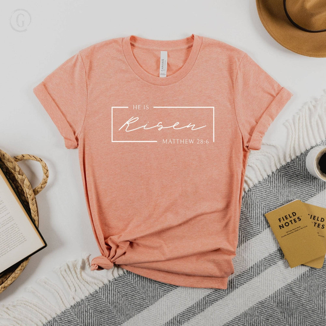 He Is Risen Matthew 28:6 Unisex T-Shirt Heathers Heather Sunset