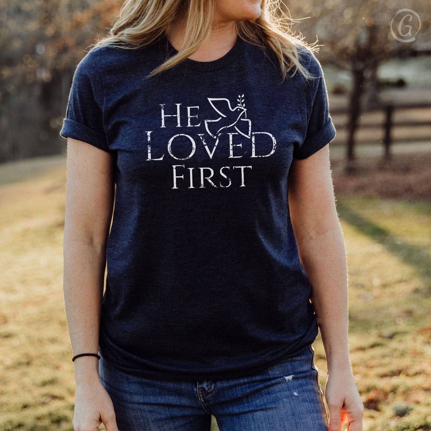 He Loved First 1 John 4:19 Unisex T-Shirt Heathers Heather Navy