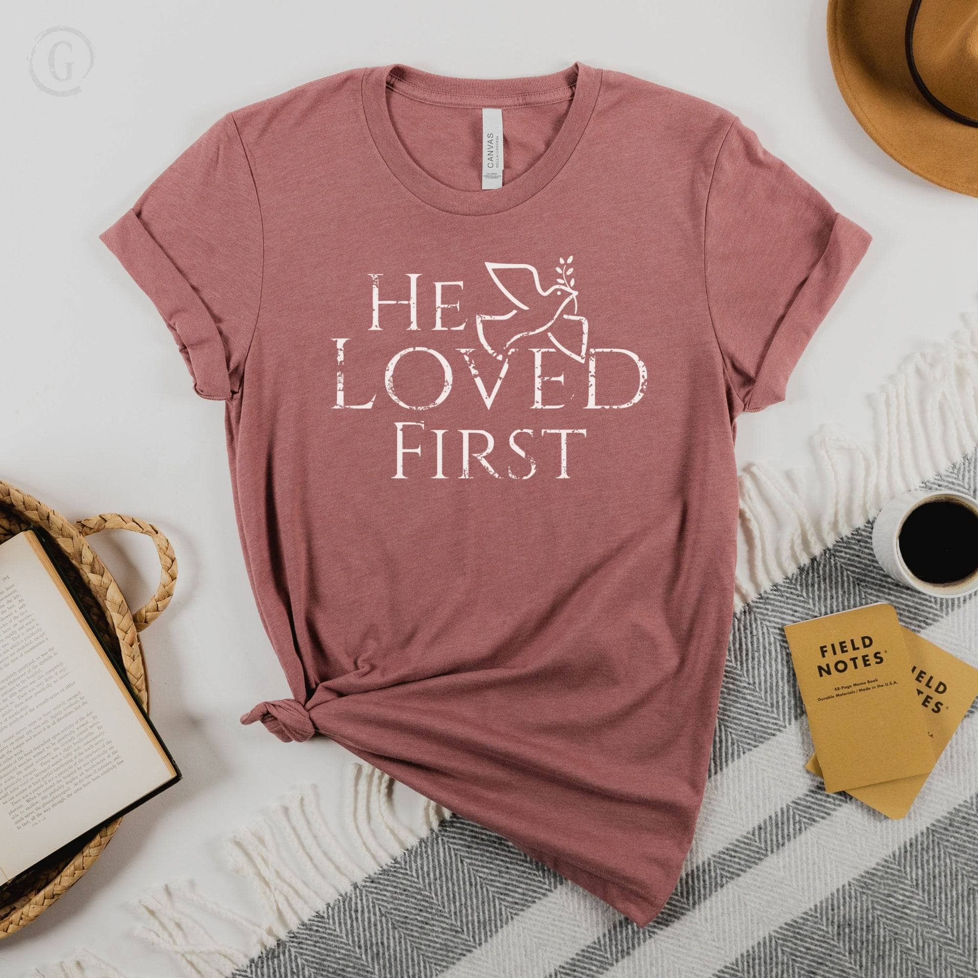 He Loved First 1 John 4:19 Unisex T-Shirt Heathers Heather Mauve