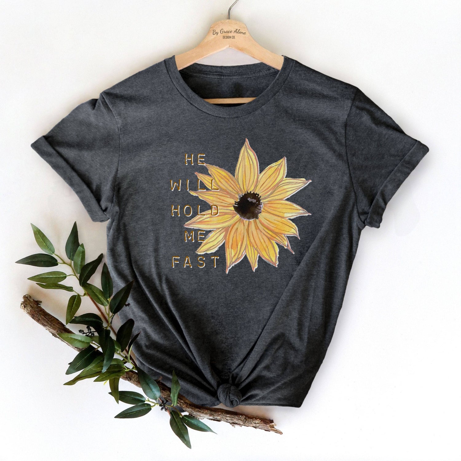 He Will Hold Me Fast Unisex T-Shirt Heathers Dark Grey Heather