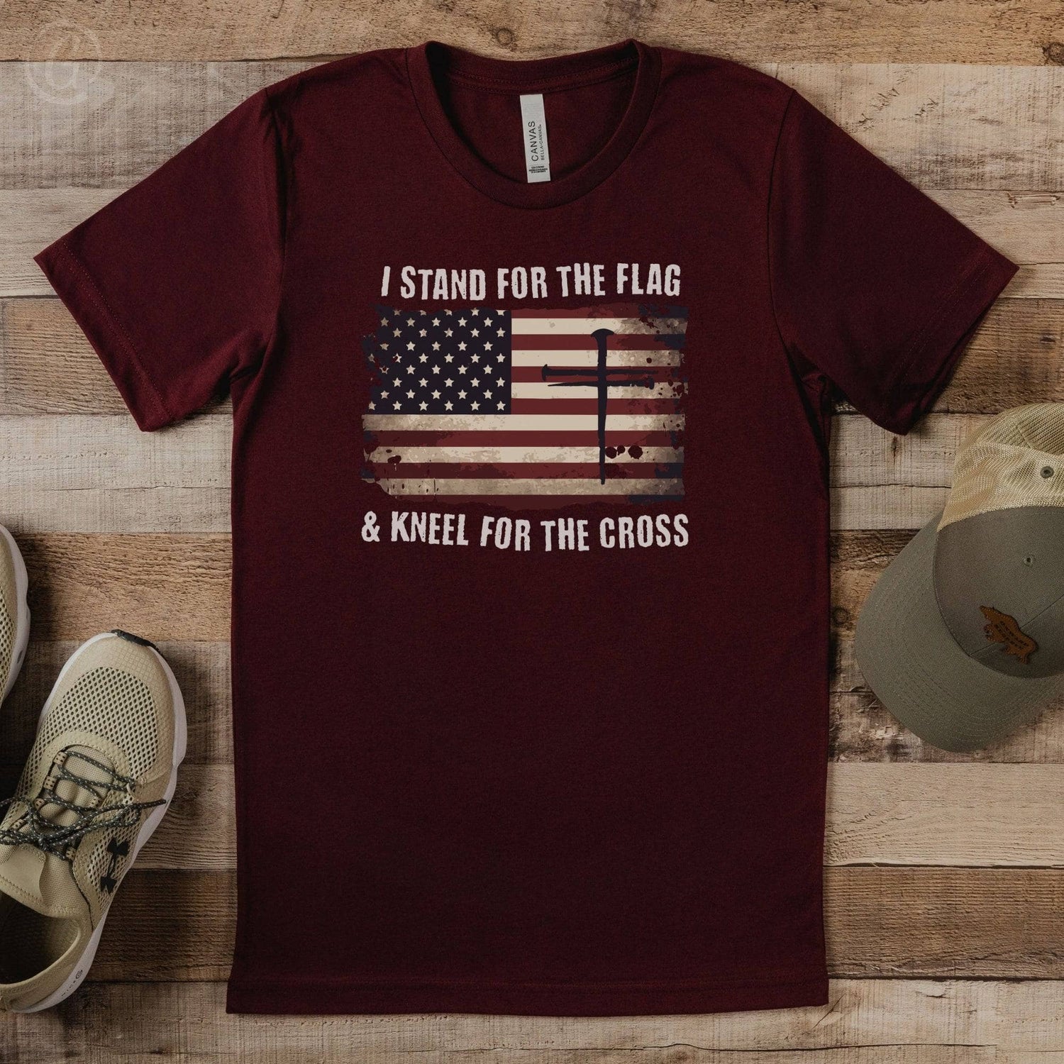 I Stand For The Flag &amp; Kneel For The Cross Unisex T-Shirt Heathers Heather Cardinal