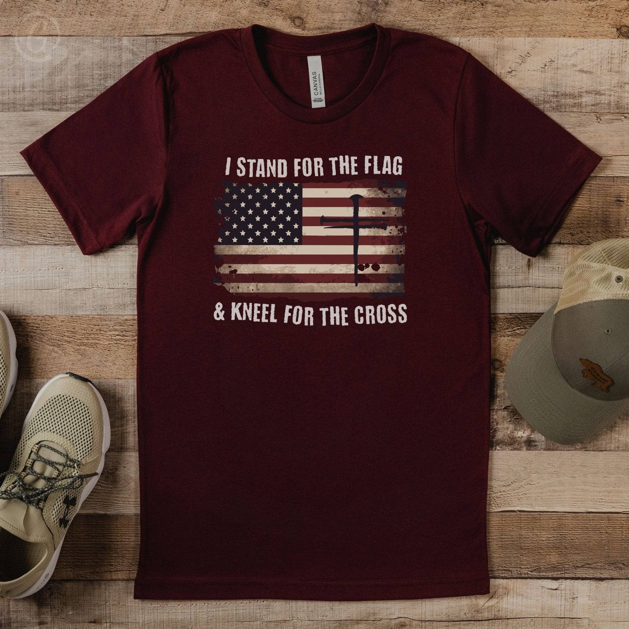 I Stand For The Flag &amp; Kneel For The Cross Unisex T-Shirt Heathers Heather Cardinal