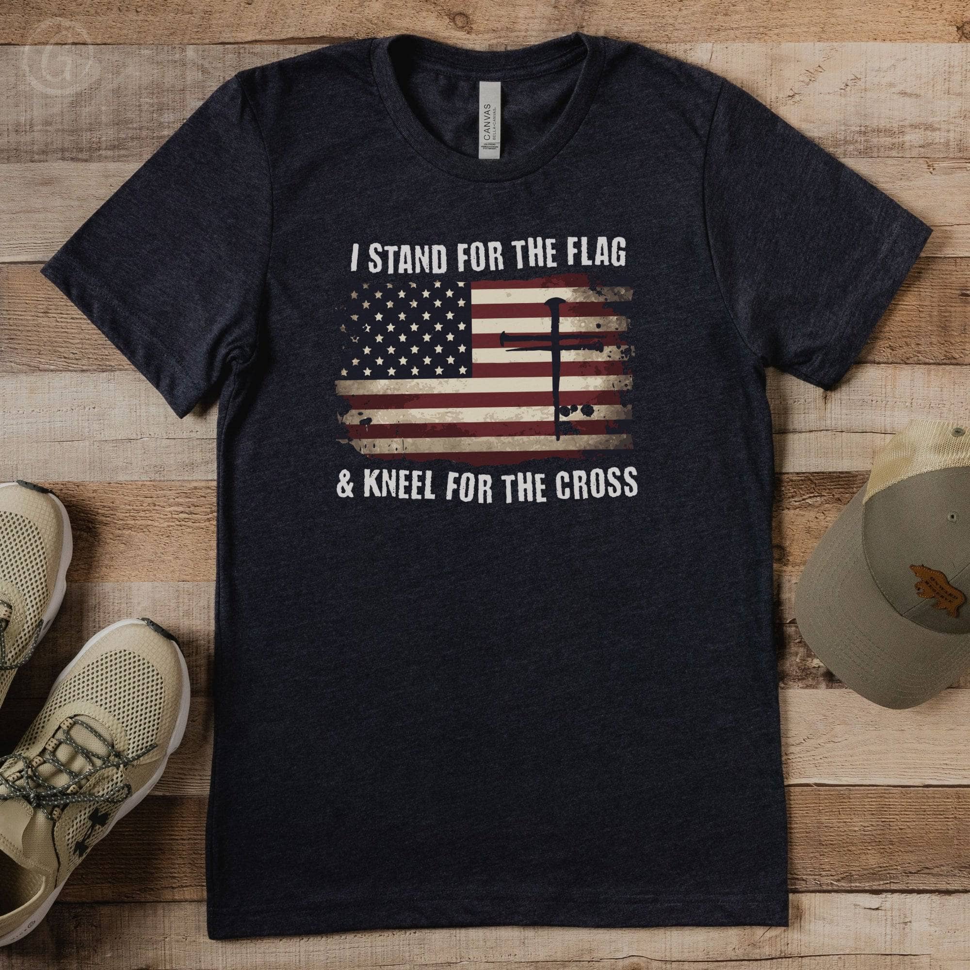 I Stand For The Flag &amp; Kneel For The Cross Unisex T-Shirt Heathers Heather Midnight Navy