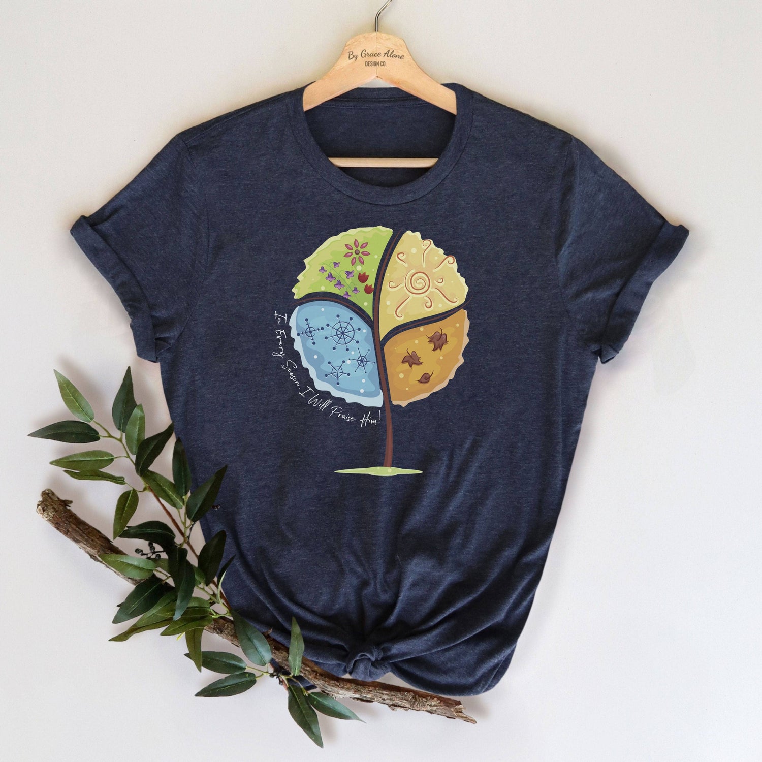 In Every Season, I Will Praise Him Psalm 34 Unisex T-Shirt Heathers Heather Midnight Navy