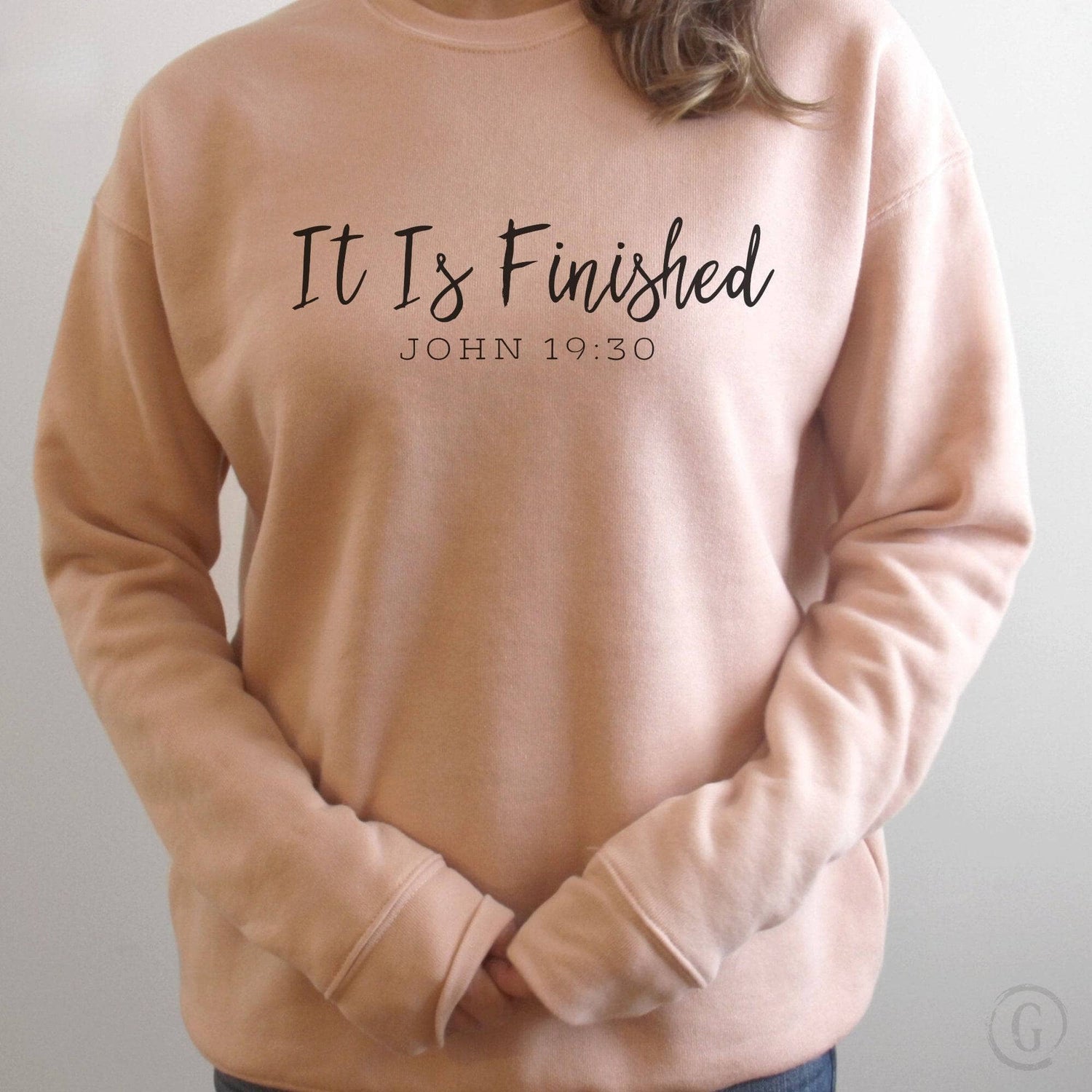 It Is Finished John 19:30 Premium Unisex Sweatshirt Peach