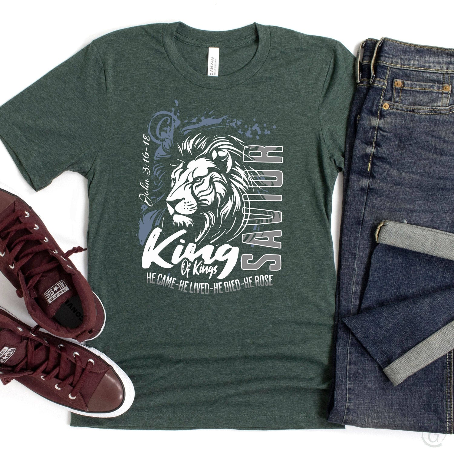 King Of Kings John 3:16-18 Unisex T-Shirt Heathers Heather Forest