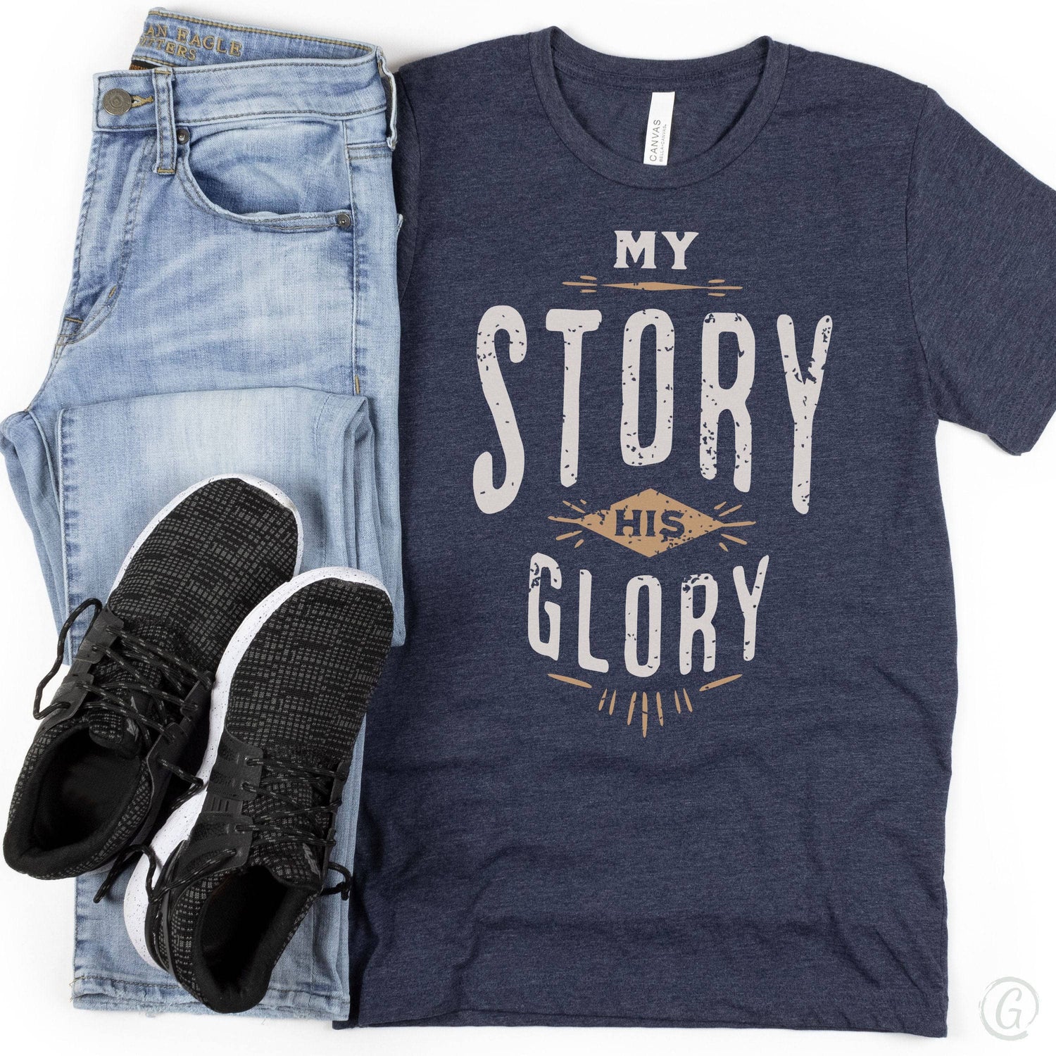 My Story His Glory Unisex T-Shirt Heathers Heather Navy