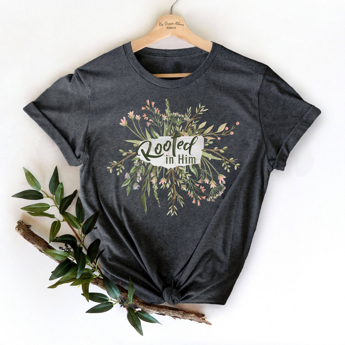 Rooted In Him Unisex T-Shirt Heathers Dark Grey Heather