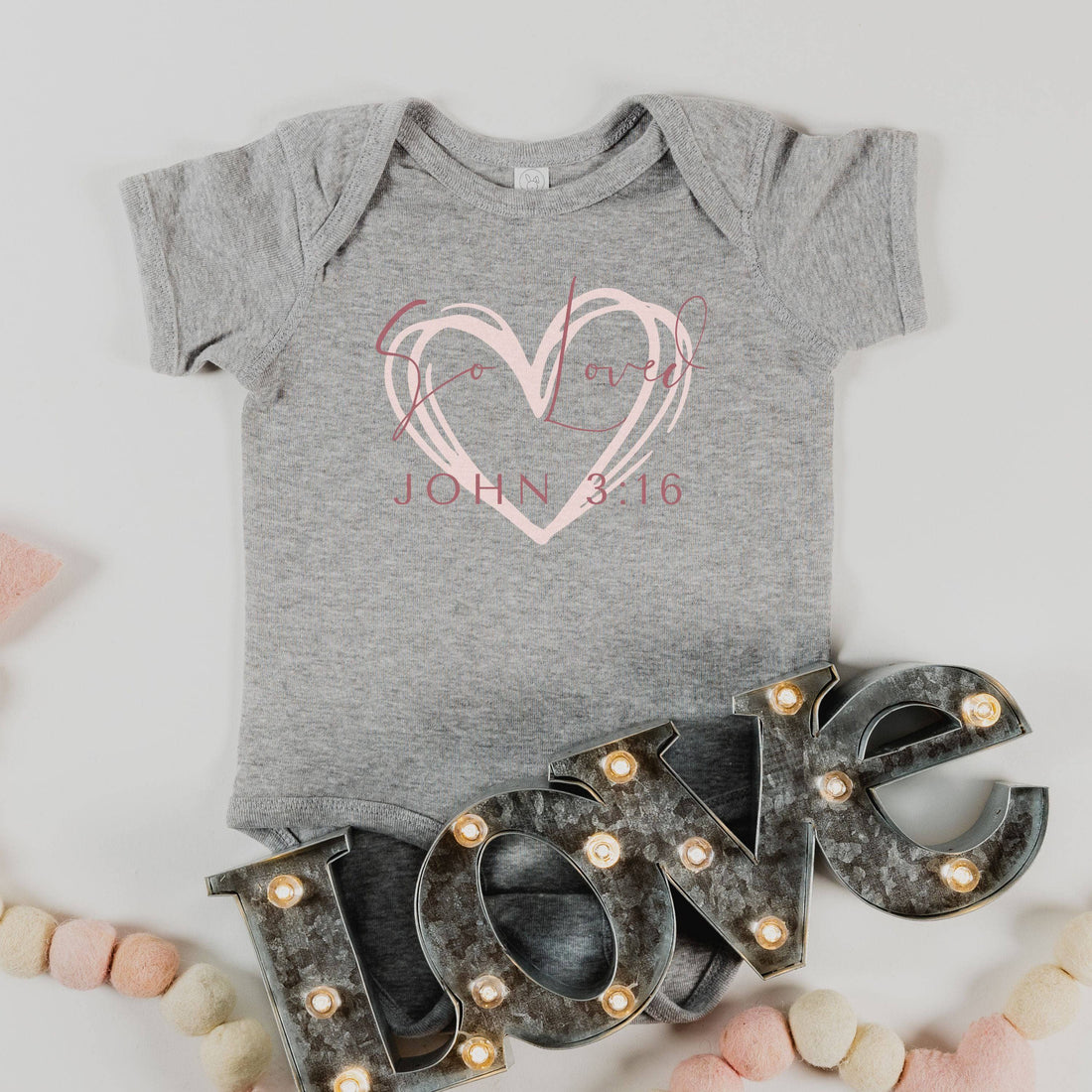 So Loved John 3:16 Short-Sleeve Baby Onesie Heather