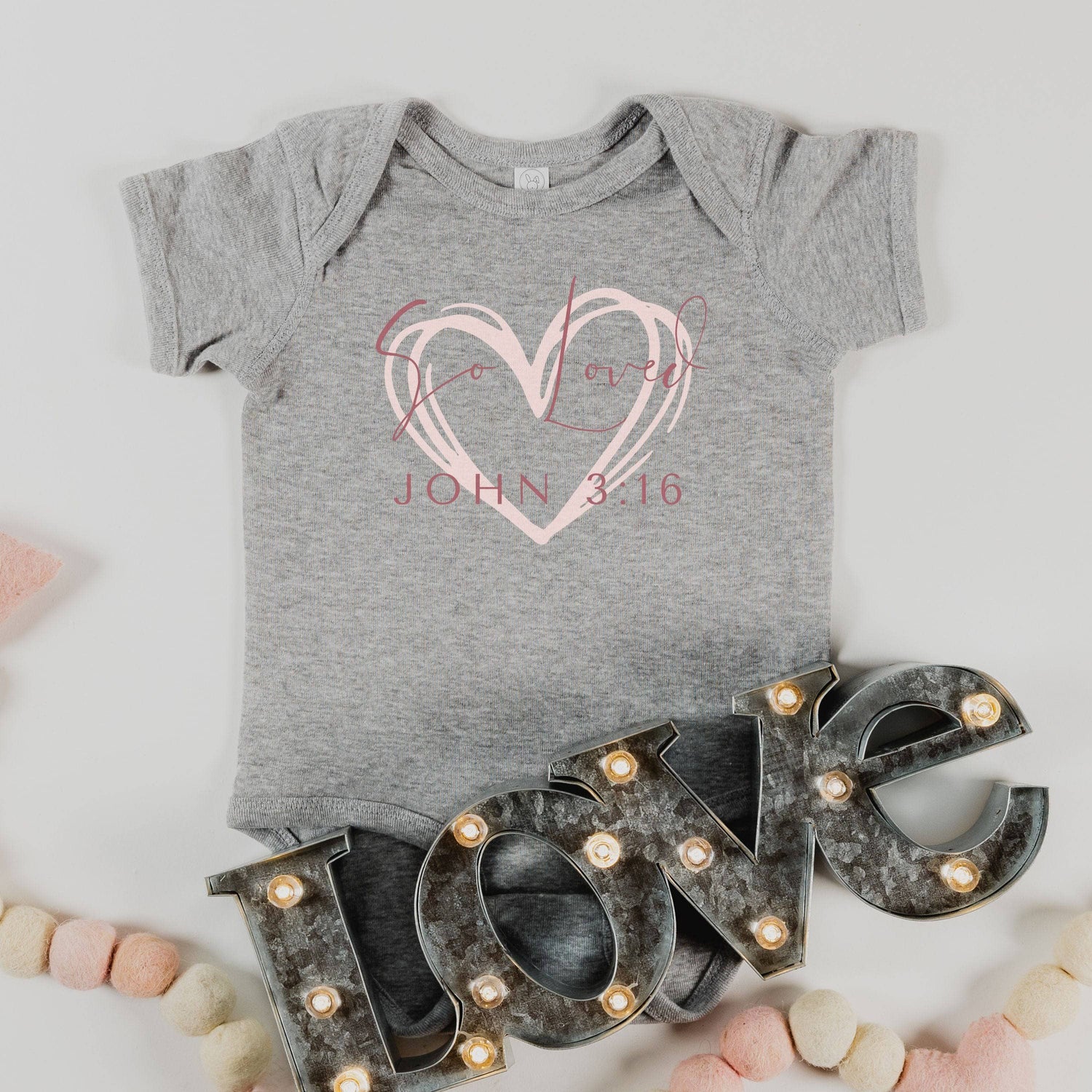 So Loved John 3:16 Short-Sleeve Baby Onesie Heather