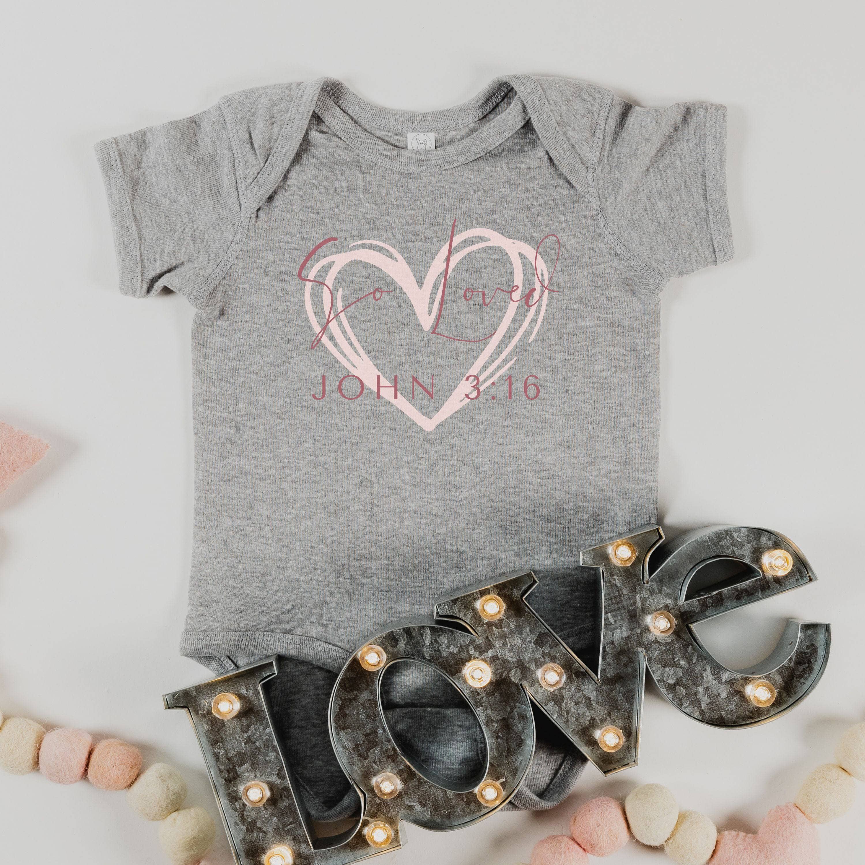 So Loved John 3:16 Short-Sleeve Baby Onesie Heather