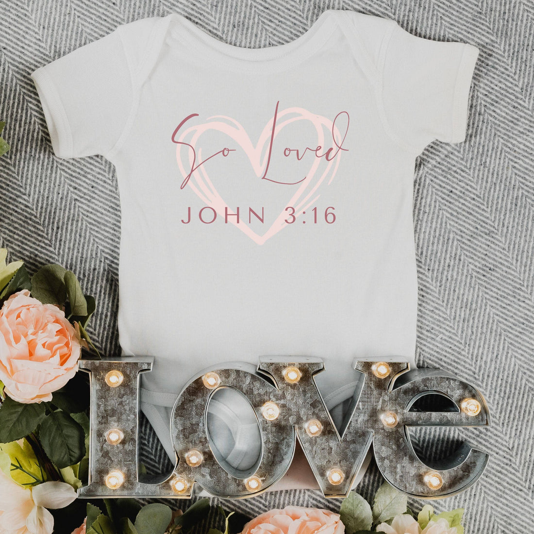 So Loved John 3:16 Short-Sleeve Baby Onesie White