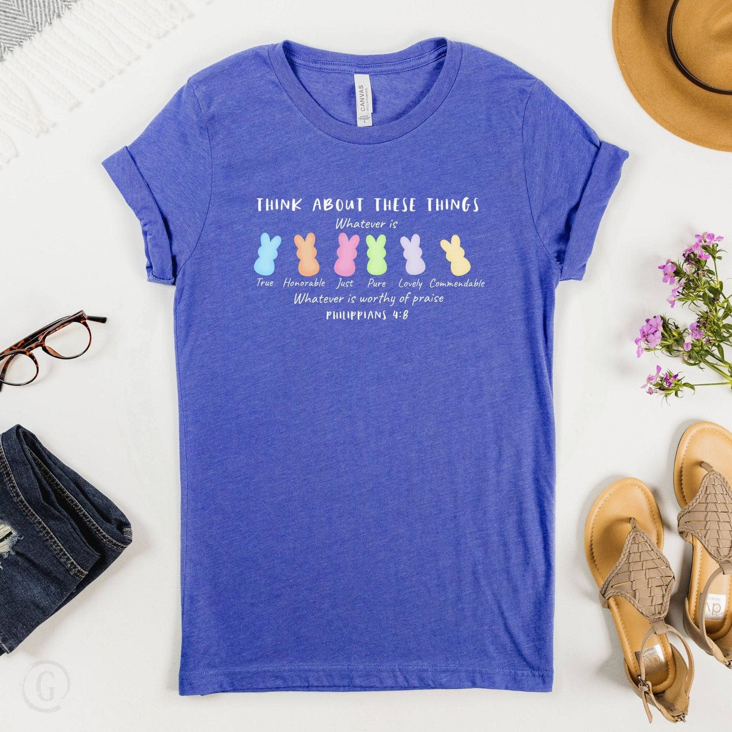 Think About These Things Philippians 4:8 Unisex T-Shirt Heathers Heather True Royal