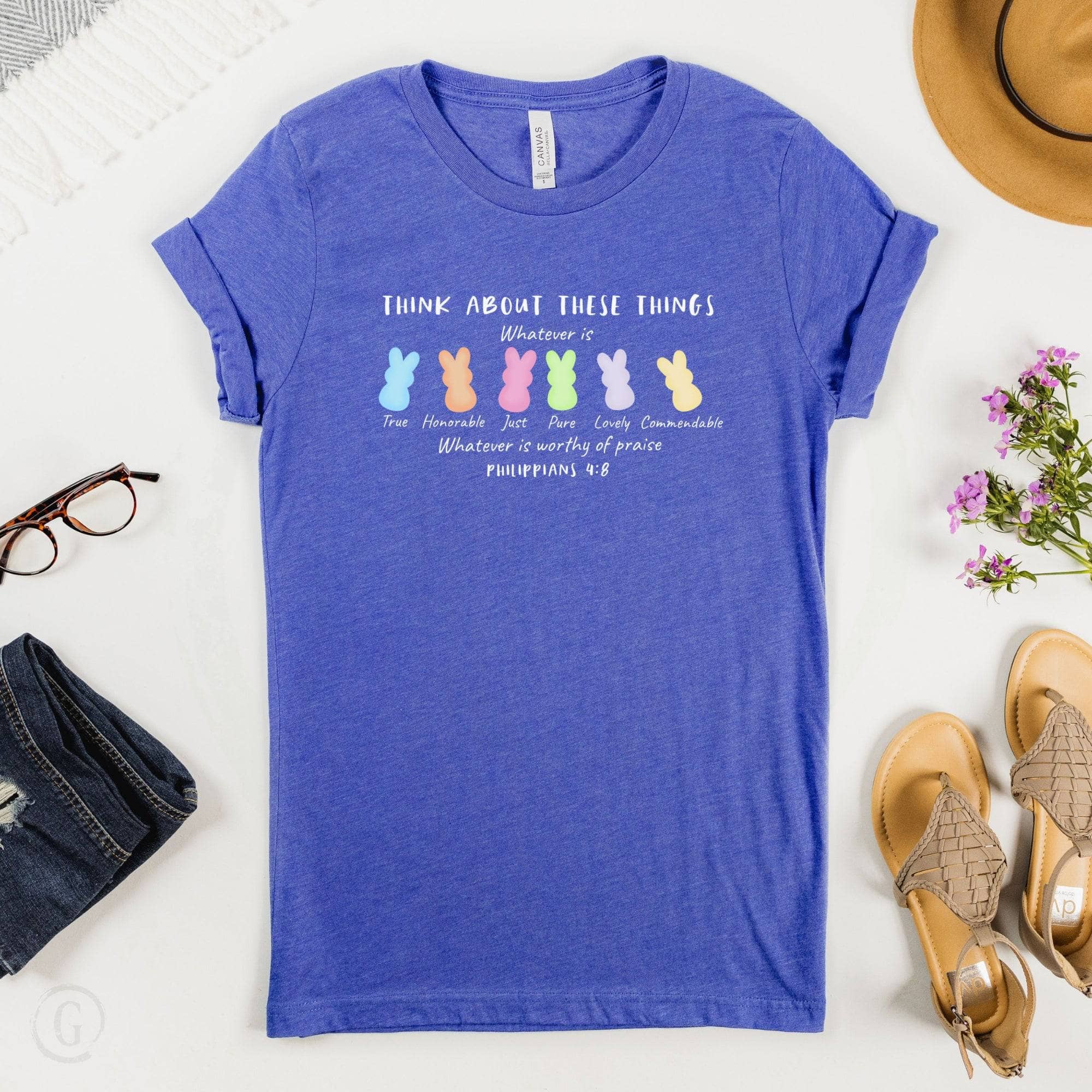 Think About These Things Philippians 4:8 Unisex T-Shirt Heathers Heather True Royal